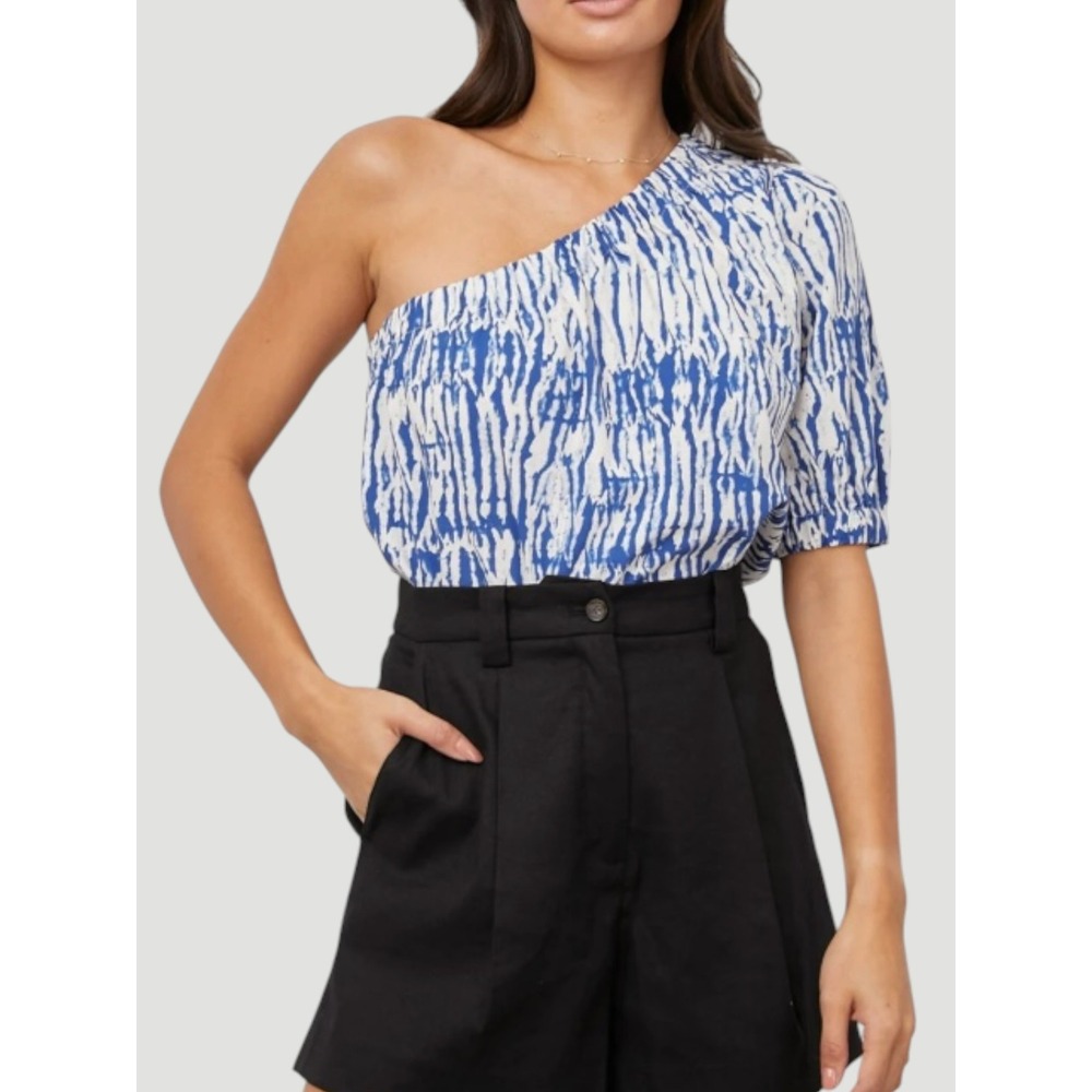 Rails Jayla One Shoulder Resort Crop Top Blue White Size S